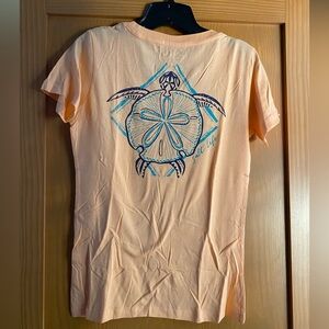 🐢Salt Life Women's Peach Turtle Scoop Neck Cap Sleeve Slim Fit T-shirt NWT